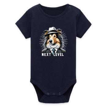 Collie Suit Chic Dog Hat Gift - Organic Short Sleeve Baby Bodysuit by Stanley/Stella - navy - Front