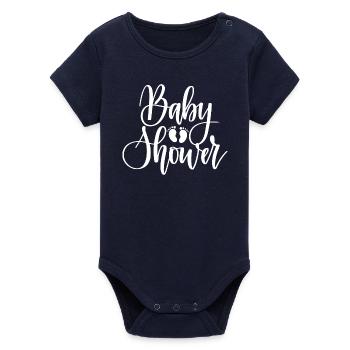 Birth Pattern and Baby Footprints - Organic Short Sleeve Baby Bodysuit by Stanley/Stella - navy - Front