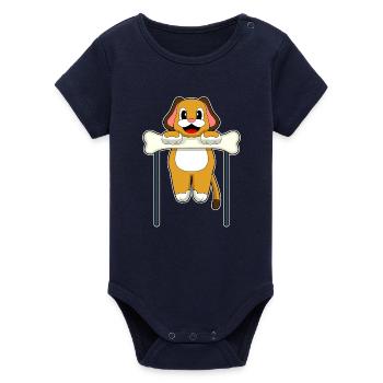 Dog Bodybuilder Pull-ups Bodybuilding - Organic Short Sleeve Baby Bodysuit by Stanley/Stella - navy - Front