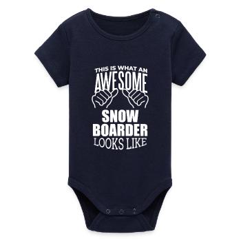 Snowboard - Organic Short Sleeve Baby Bodysuit by Stanley/Stella - navy - Front