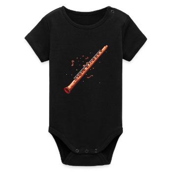 Flute Graphic - Organic Short Sleeve Baby Bodysuit by Stanley/Stella - black - Front