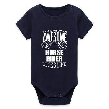 Horse Riding - Organic Short Sleeve Baby Bodysuit by Stanley/Stella - navy - Front