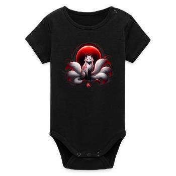 Lune Kitsune pourpre - Body bébé manches courtes bio Stanley/Stella - noir - Devant