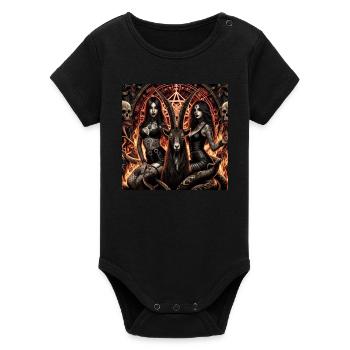 Living with Satan - Organic Short Sleeve Baby Bodysuit by Stanley/Stella - black - Front