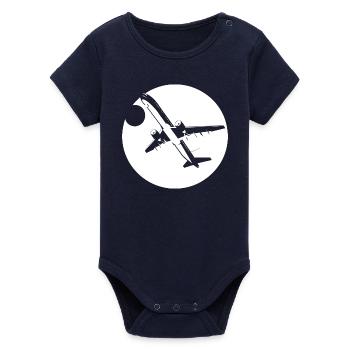 Aviator Drawing - Organic Short Sleeve Baby Bodysuit by Stanley/Stella - navy - Front