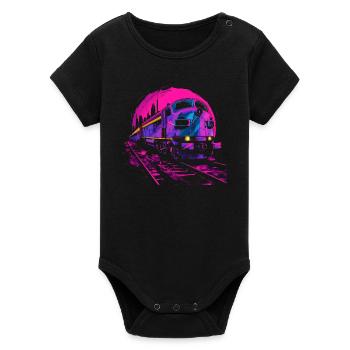 Retrowave Railway - Organic Short Sleeve Baby Bodysuit by Stanley/Stella - black - Front