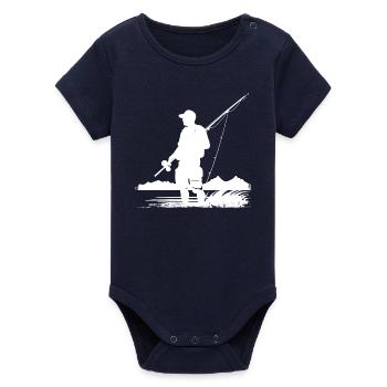 Fishing Drawing - Organic Short Sleeve Baby Bodysuit by Stanley/Stella - navy - Front