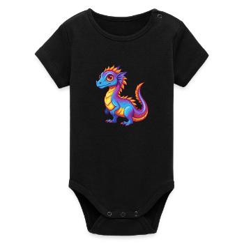 Basilisk Bunte Kawaii Cartoon Figur Clipart - Organic Kurzarm-Babybody von Stanley/Stella - Schwarz - Vorne
