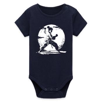 Karate Girl Drawing - Organic Short Sleeve Baby Bodysuit by Stanley/Stella - navy - Front