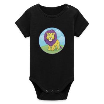 Lion mignon Kawaii dessin animé Clipart Animal de compagnie - Body bébé manches courtes bio Stanley/Stella - noir - Devant