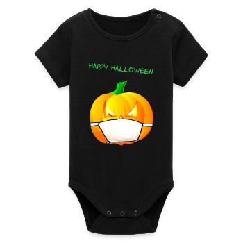 Pumpkin with face mask - Organic Short Sleeve Baby Bodysuit by Stanley/Stella - black - Front