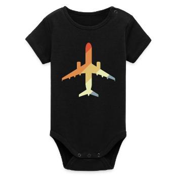 Airplane Retro - Organic Short Sleeve Baby Bodysuit by Stanley/Stella - black - Front