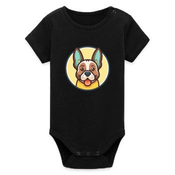 Braque Auvergne Dog Breed Cartoon Kawaii Clipart - Organic Short Sleeve Baby Bodysuit by Stanley/Stella - black - Front