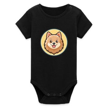 Spitz allemand chien race dessin animé Kawaii Clipart animal de compagnie - Body bébé manches courtes bio Stanley/Stella - noir - Devant