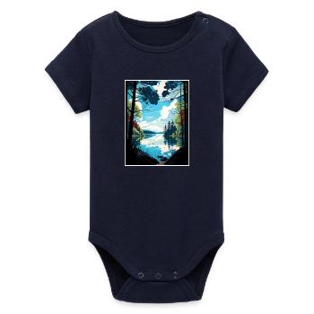 Forest Of Dean Anob Vintage Travel Poster Souvenir - Organic Short Sleeve Baby Bodysuit by Stanley/Stella - navy - Front