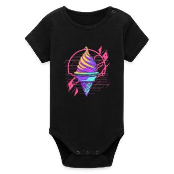 Eiswaffel Synthwave - Organic Kurzarm-Babybody von Stanley/Stella - Schwarz - Vorne
