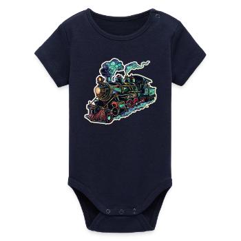 Lokomotive Cartoon Look - Organic Kurzarm-Babybody von Stanley/Stella - Navy - Vorne