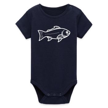 Fish Drawing - Organic Short Sleeve Baby Bodysuit by Stanley/Stella - navy - Front