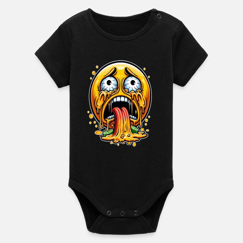 Puke attack face - Organic Short Sleeve Baby Bodysuit by Stanley/Stella - black