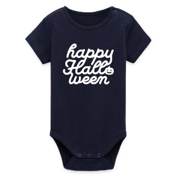 Festive Halloween Themed Typography Design - Organic Short Sleeve Baby Bodysuit by Stanley/Stella - navy - Front
