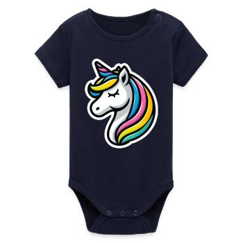 Licorne Bande Dessinée Dormir - Body bébé manches courtes bio Stanley/Stella - marine - Devant