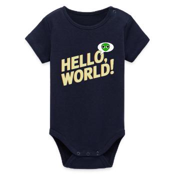 Playful Alien Hello World Design - Organic Short Sleeve Baby Bodysuit by Stanley/Stella - navy - Front