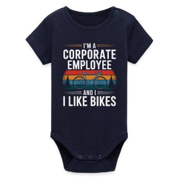 Corporate Employee Who Likes Bikes - Organic Short Sleeve Baby Bodysuit by Stanley/Stella - navy - Front