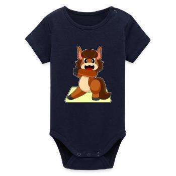 Horse Yoga Fitness Gymnastics - Organic Short Sleeve Baby Bodysuit by Stanley/Stella - navy - Front