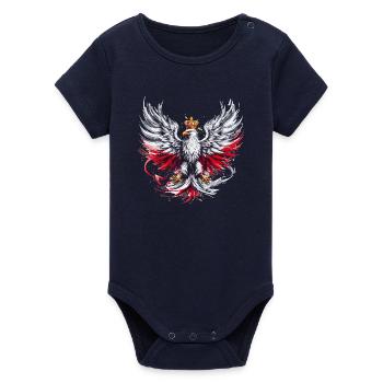 Poland Polska Polish Red White Eagle Golden Crown - Organic Short Sleeve Baby Bodysuit by Stanley/Stella - navy - Front