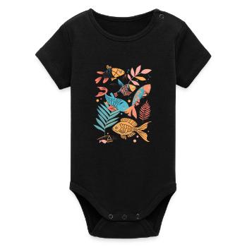 Fishing cartoon style - Organic Short Sleeve Baby Bodysuit by Stanley/Stella - black - Front