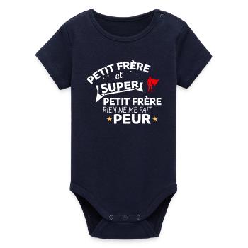 Humorous quote for heroic brother - Organic Short Sleeve Baby Bodysuit by Stanley/Stella - navy - Front
