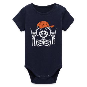 Cool Skeleton with Orange Hat - Organic Short Sleeve Baby Bodysuit by Stanley/Stella - navy - Front