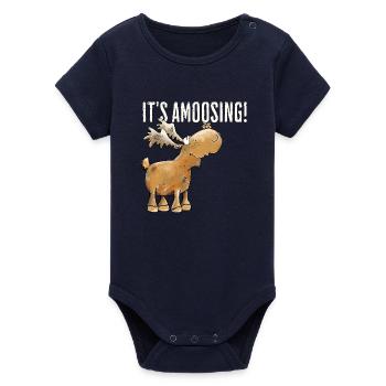Droll orignal motif animal Scandinavie dicton d’orignal - Body bébé manches courtes bio Stanley/Stella - marine - Devant