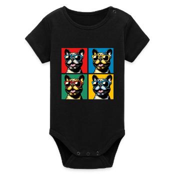 Frenchie Pop Art Bubbles, Pancake, Chonk, Nibbles - Organic Short Sleeve Baby Bodysuit by Stanley/Stella - black - Front