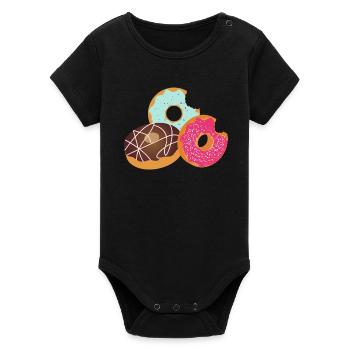 Donuts with Bite – Sweet Trio with Icing & Sprinkles - Organic Short Sleeve Baby Bodysuit by Stanley/Stella - black - Front