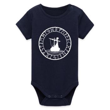 Weißes Wikinger-Langschiff und Kompass - Organic Kurzarm-Babybody von Stanley/Stella - Navy - Vorne