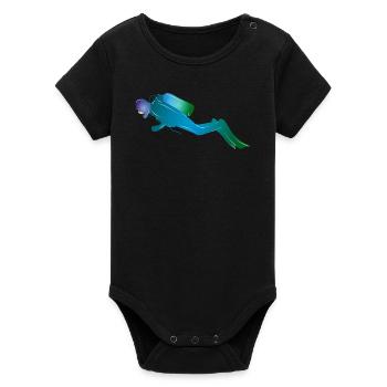 Silhouette de plongeur dans les tons bleu-vert - Body bébé manches courtes bio Stanley/Stella - noir - Devant