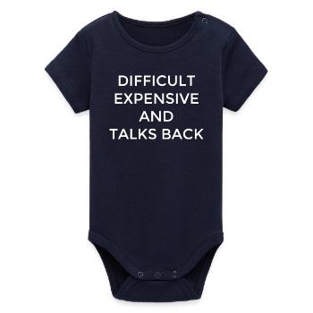 Difficult Women Expensive Clever Mouth - Organic Short Sleeve Baby Bodysuit by Stanley/Stella - navy - Front