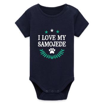 Samoyed - Organic Short Sleeve Baby Bodysuit by Stanley/Stella - navy - Front