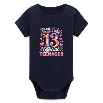 13th birthday teenager gift - Organic Short Sleeve Baby Bodysuit by Stanley/Stella - navy - Front