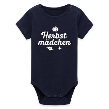 Autumn girl nature motif design - Organic Short Sleeve Baby Bodysuit by Stanley/Stella - navy - Front