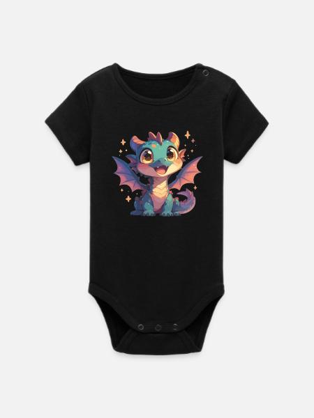 Drachen Drache - Organic Kurzarm-Babybody von Stanley/Stella - Schwarz