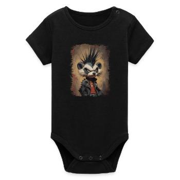 Lustiger Punkrock Waschbär - Organic Kurzarm-Babybody von Stanley/Stella - Schwarz - Vorne