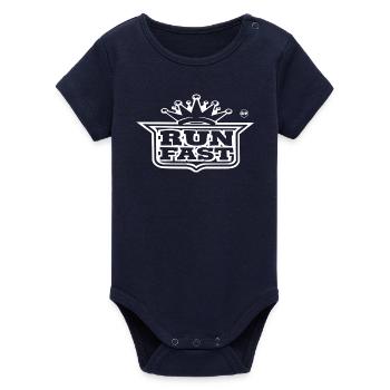 RUN FAST - Run Fast! For keen speedsters! - Organic Short Sleeve Baby Bodysuit by Stanley/Stella - navy - Front