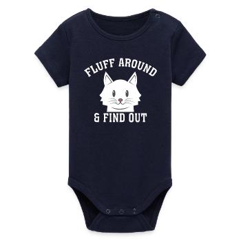 Fluff-Around-Funny-Sarcastic-Cat-Lady-Quote-Hum - Organic Short Sleeve Baby Bodysuit by Stanley/Stella - navy - Front