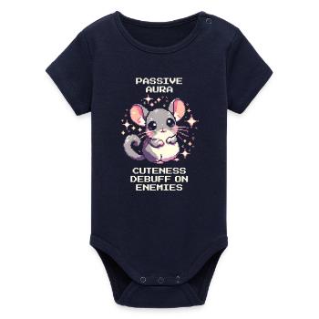 Passive Aura: Cuteness Debuff | Chinchilla - Organic Short Sleeve Baby Bodysuit by Stanley/Stella - navy - Front