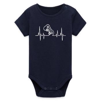 Gamer Heartbeat Gamer Heartbeat Gift - Organic Short Sleeve Baby Bodysuit by Stanley/Stella - navy - Front