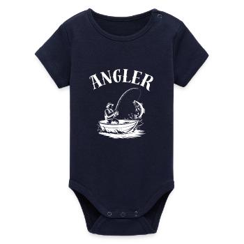 Angler Shirt for Birthday - Organic Short Sleeve Baby Bodysuit by Stanley/Stella - navy - Front