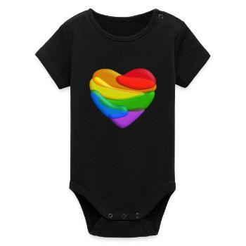 Coeur arc-en-ciel - Body bébé manches courtes bio Stanley/Stella - noir - Devant