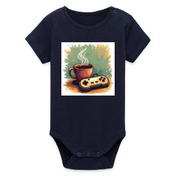 Caffeine & Campaigns - Organic Short Sleeve Baby Bodysuit by Stanley/Stella - navy - Front